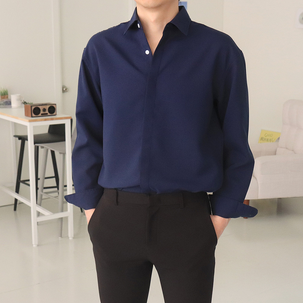 남자셔츠 오버핏 실크 와이드카라 남자린넨셔츠 - 상세 이미지 4