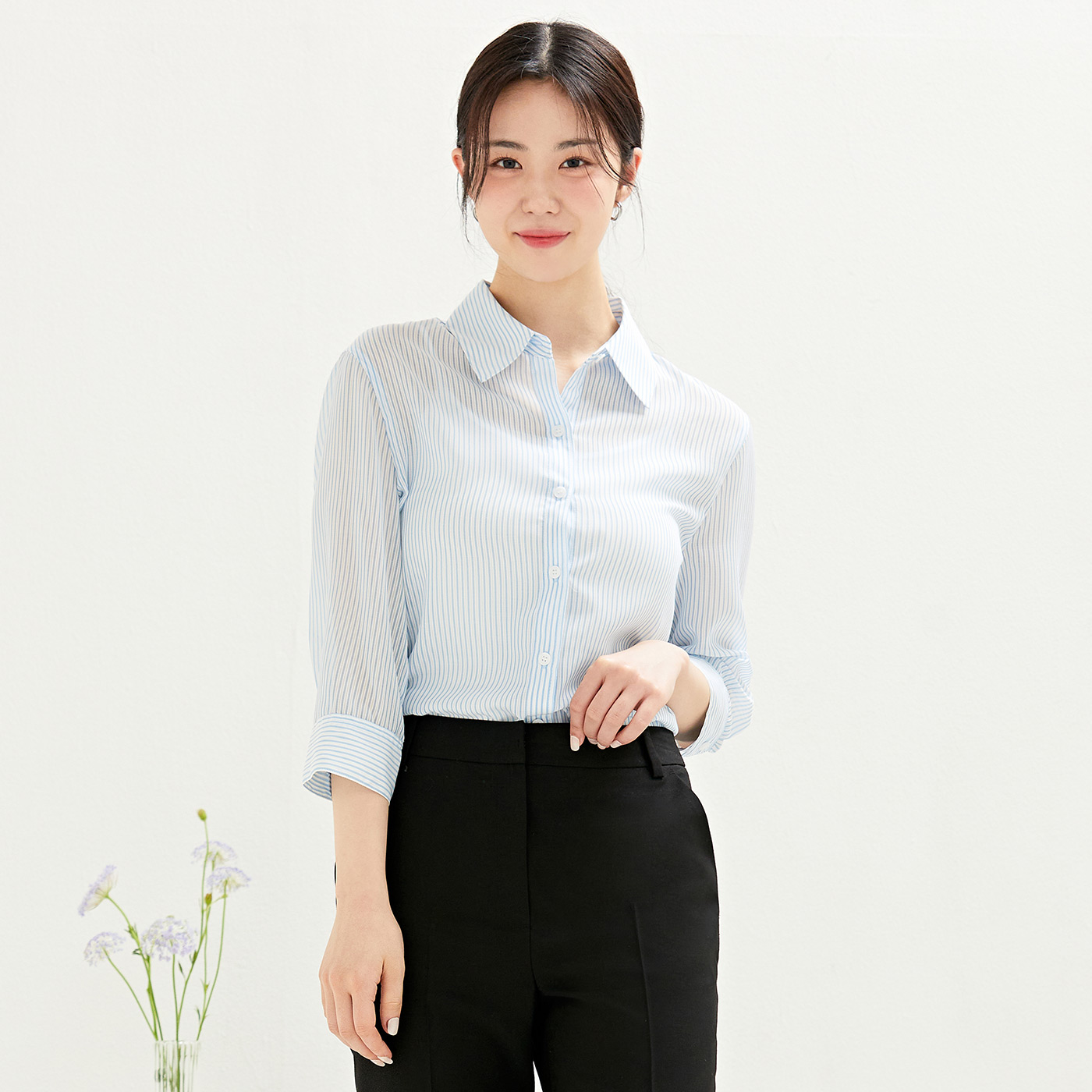 로엠 베이직 린넨라이크 7부 셔츠 RMYWD24R01 - 메인 이미지