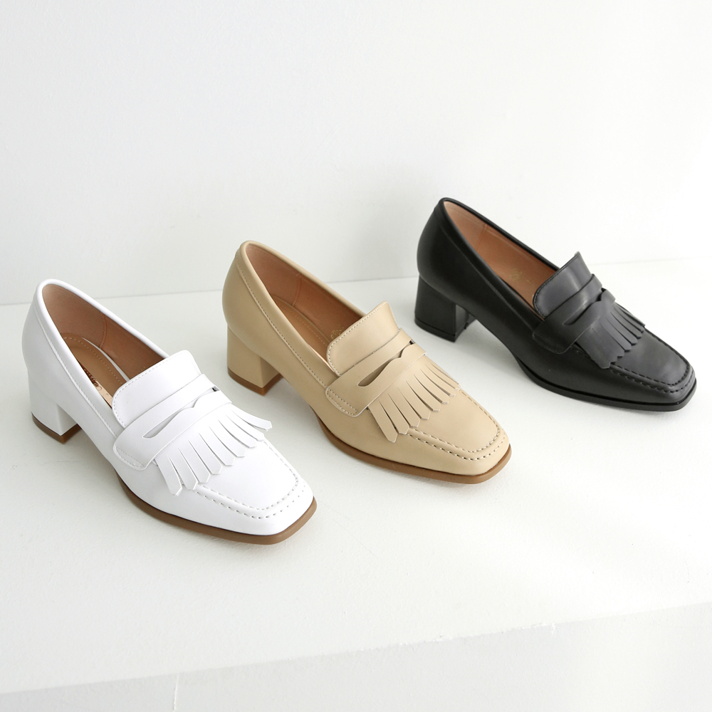 천연소가죽 로퍼힐 키높이 여성통굽로퍼 5cm