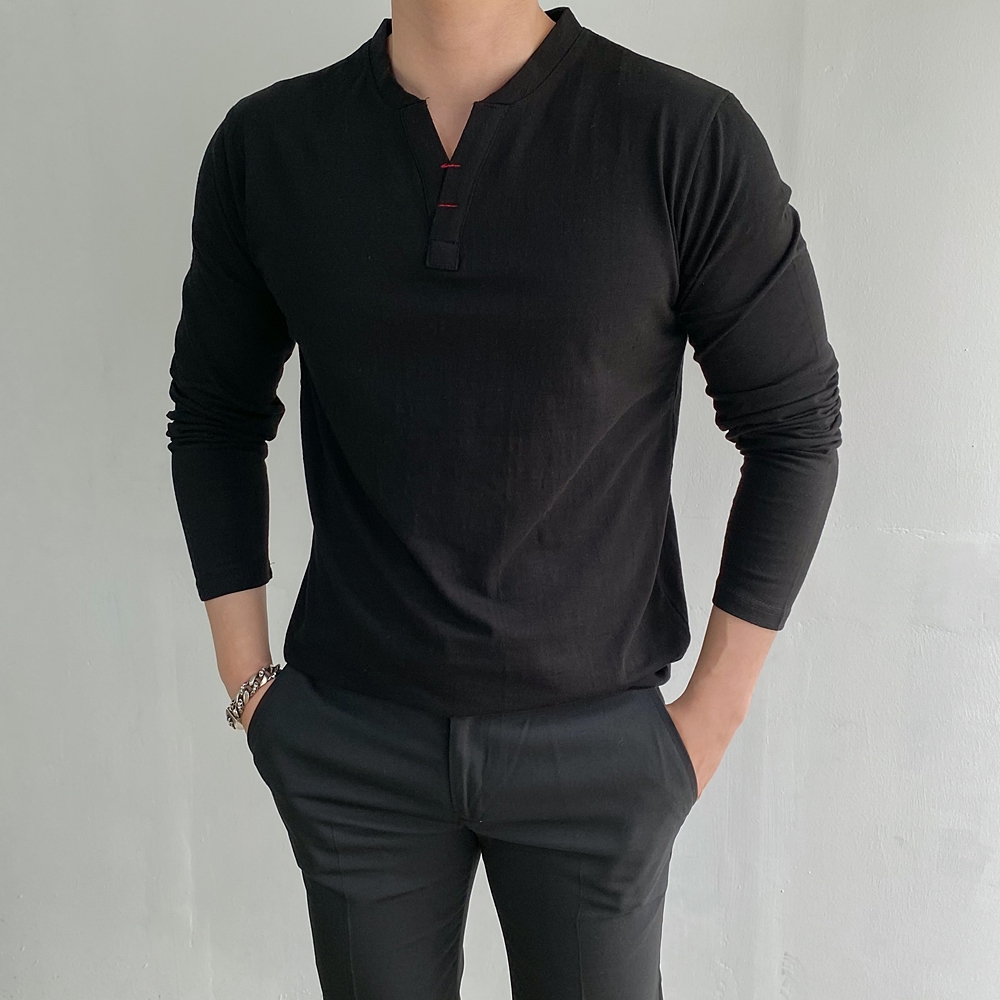 흰색면티 남자 슬라브 스티치 긴팔 이미지 4