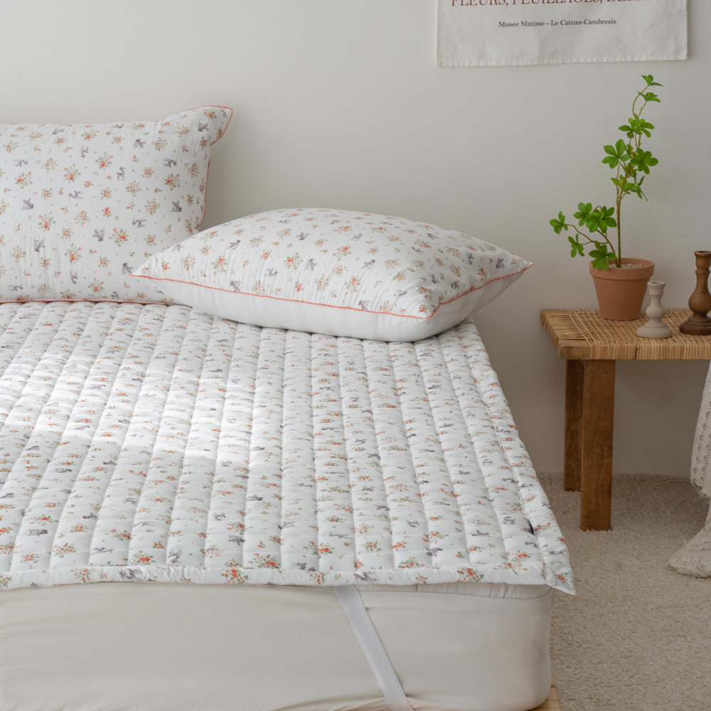 모달패드 부드러운 플라워패턴 송화침장 어린이 슈퍼싱글침대패드