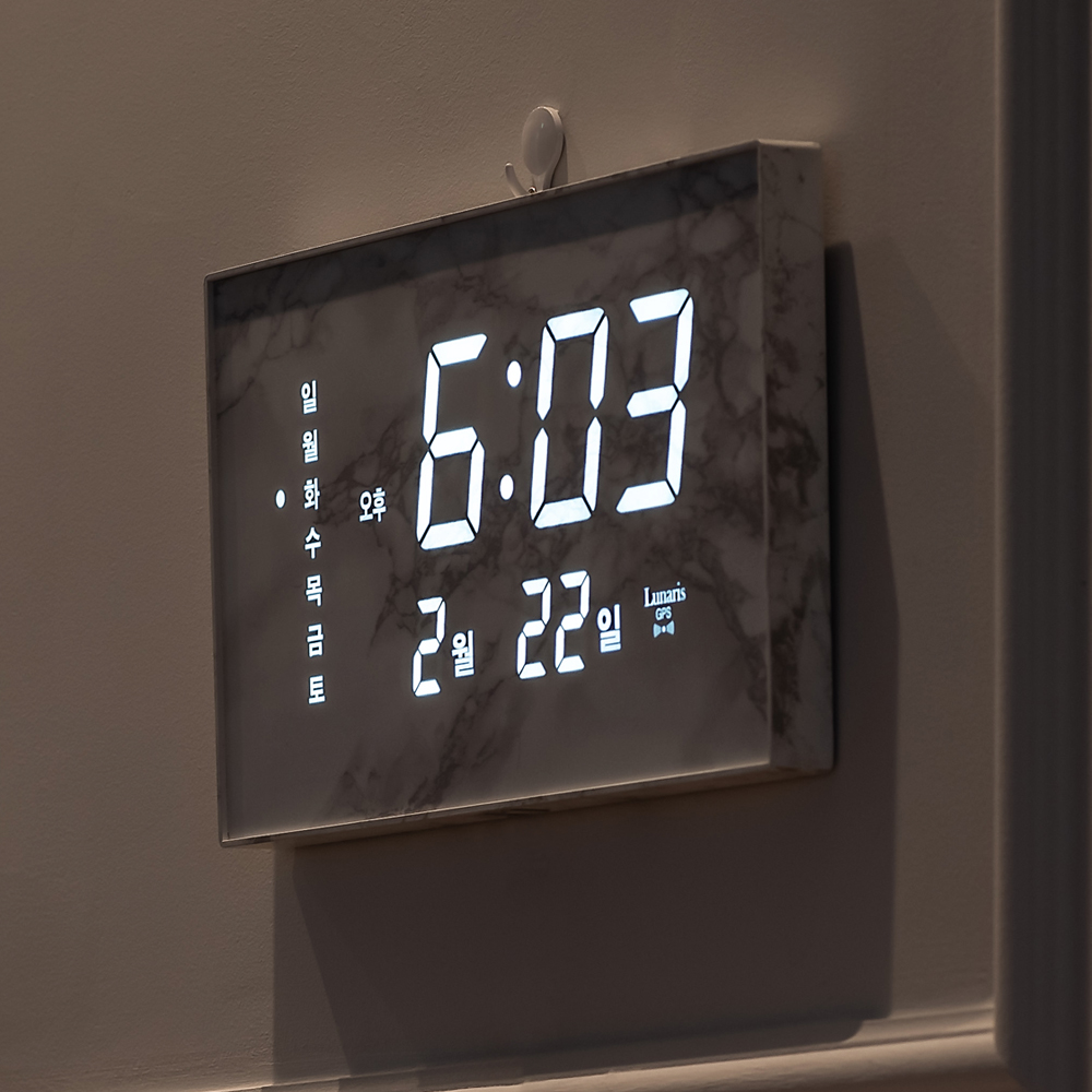 국산 루나리스 GPS수신 LED 벽시계 36cm 대리석 색상