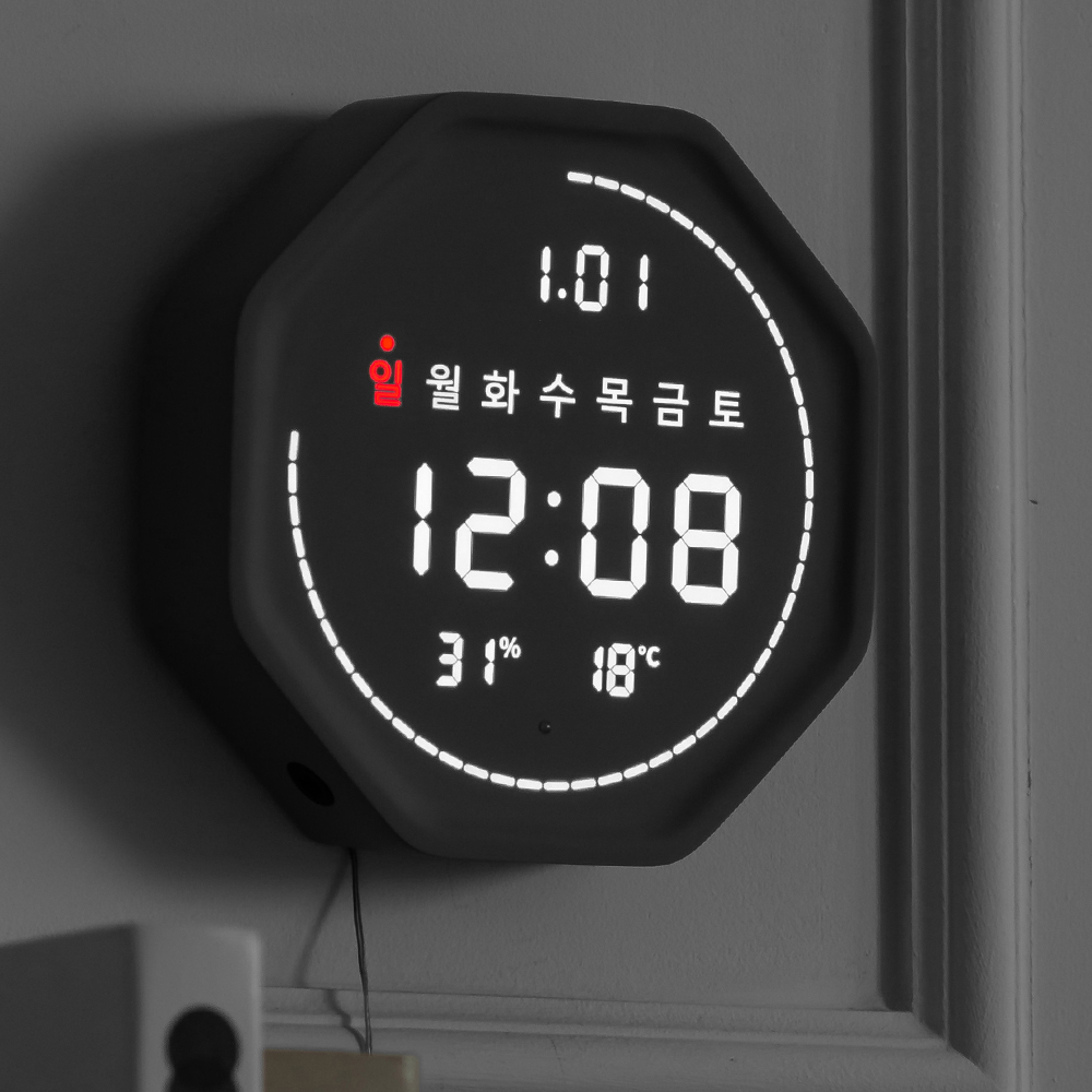 플라이토 와이파이 인테리어 LED 탁상시계 전자 디지털 무소음 테이블 시계 필링 18cm