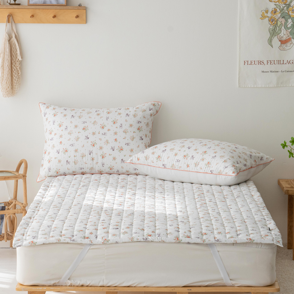 모달패드 부드러운 플라워패턴 송화침장 어린이 슈퍼싱글침대패드