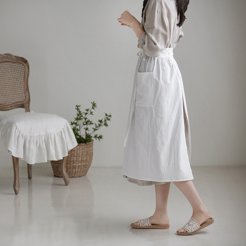 프렌치 워싱 린넨 코튼 반 하프 프릴 허리 롱 앞치마 주방 카페 플로리스트 공방 에이프런