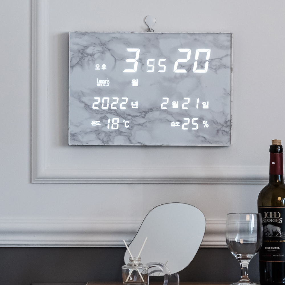 국산 루나리스 GPS수신 LED 벽시계 36cm 대리석 색상