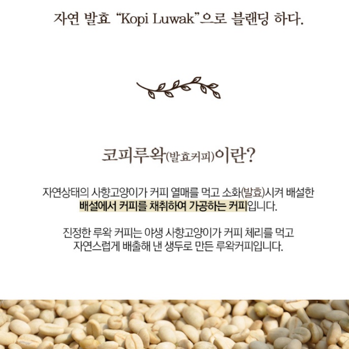 인도네시아 루왁 커피 사향 고양이 커피 똥 코피 르왁 원두 - 상세 이미지 5