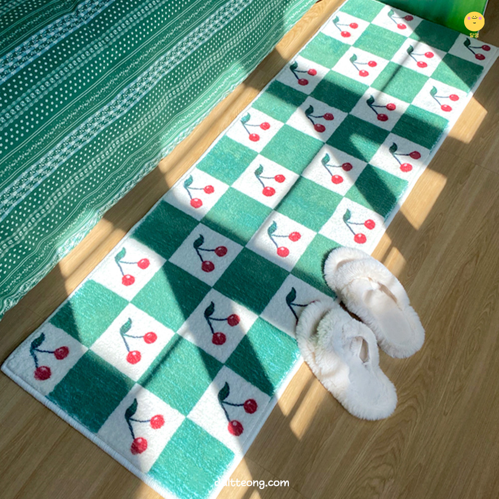 달떵 귀여운 체리 체커보드 침실 러그 미니 단모 침대 긴러그 주방 매트 아이방120x40 이미지 8