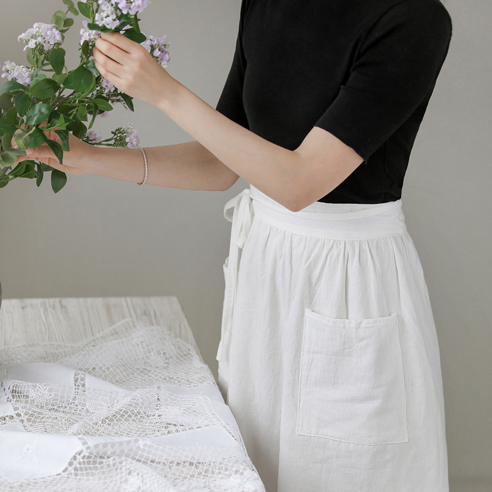 프렌치 워싱 린넨 코튼 반 하프 프릴 허리 롱 앞치마 주방 카페 플로리스트 공방 에이프런