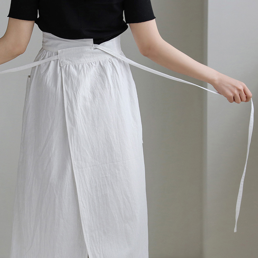 프렌치 워싱 린넨 코튼 반 하프 프릴 허리 롱 앞치마 주방 카페 플로리스트 공방 에이프런