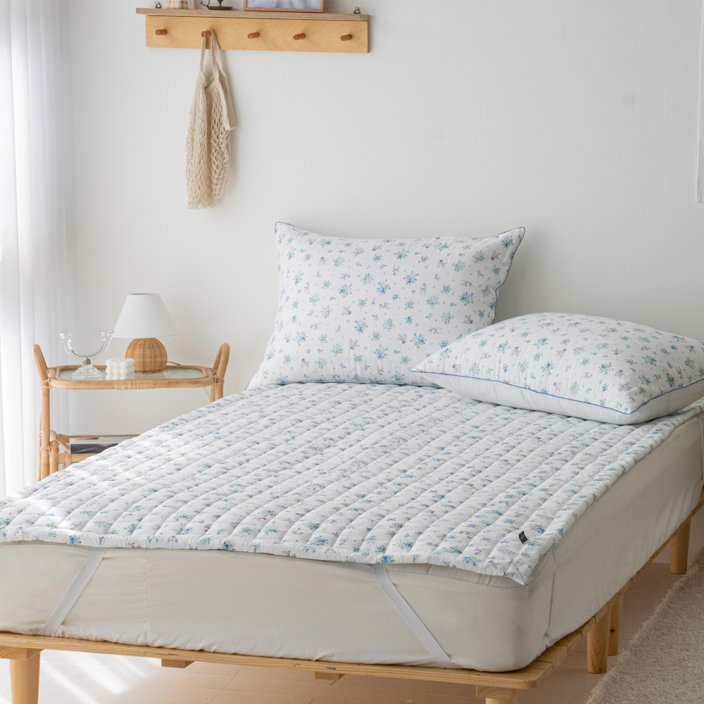 모달패드 부드러운 플라워패턴 송화침장 어린이 슈퍼싱글침대패드