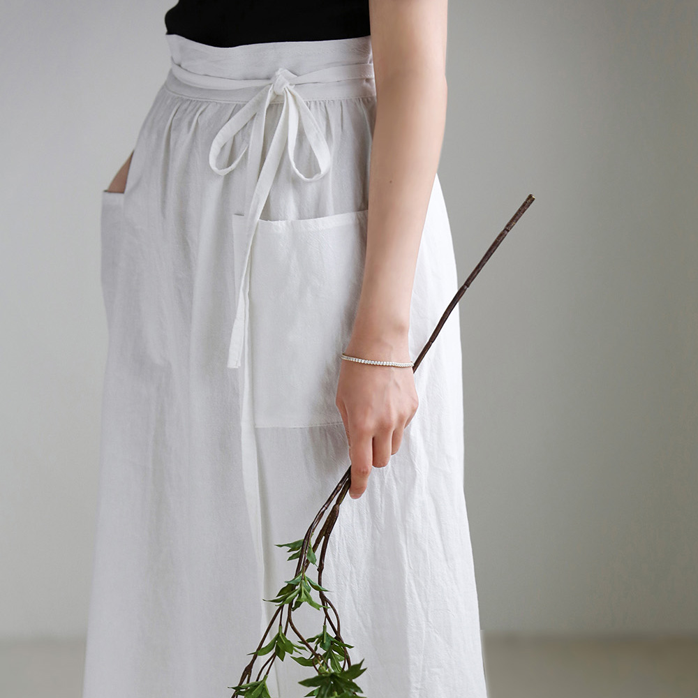 프렌치 워싱 린넨 코튼 반 하프 프릴 허리 롱 앞치마 주방 카페 플로리스트 공방 에이프런