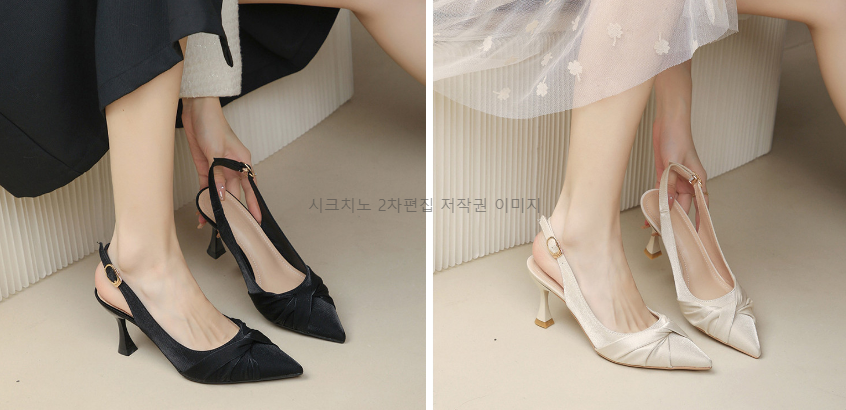크로트 6cm 새틴 스틸레토 스트랩 슬링백 미들힐 구두 2color 상세 이미지 1