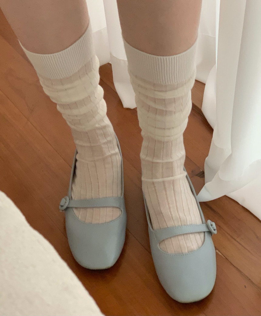 [당일발송] 뮤뮤 메리노울 시스루 롱 루즈삭스 양말 (4color) 상세 이미지 3