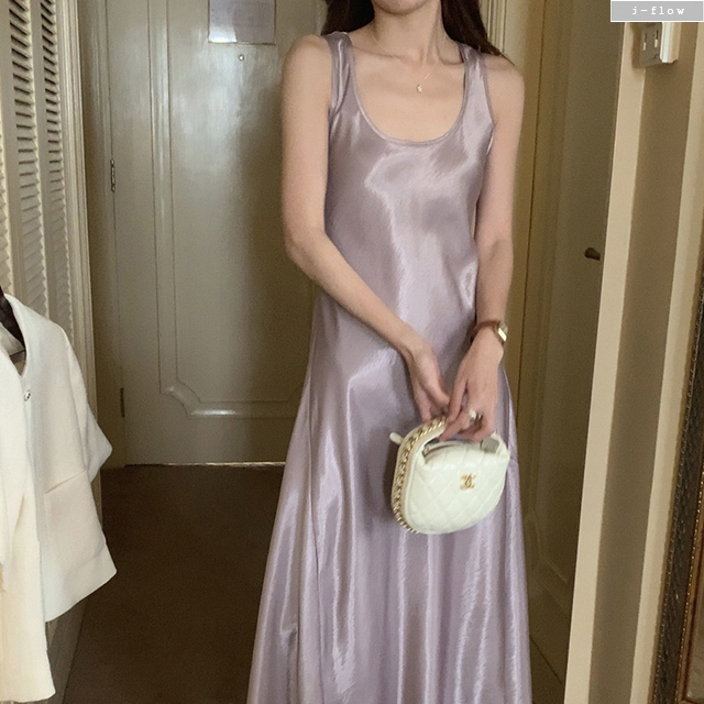 코쿤 실크 백리스 민소매 맥시 롱원피스 3col 여름 새틴 실키 U넥 A라인 제이플로우 이미지 7