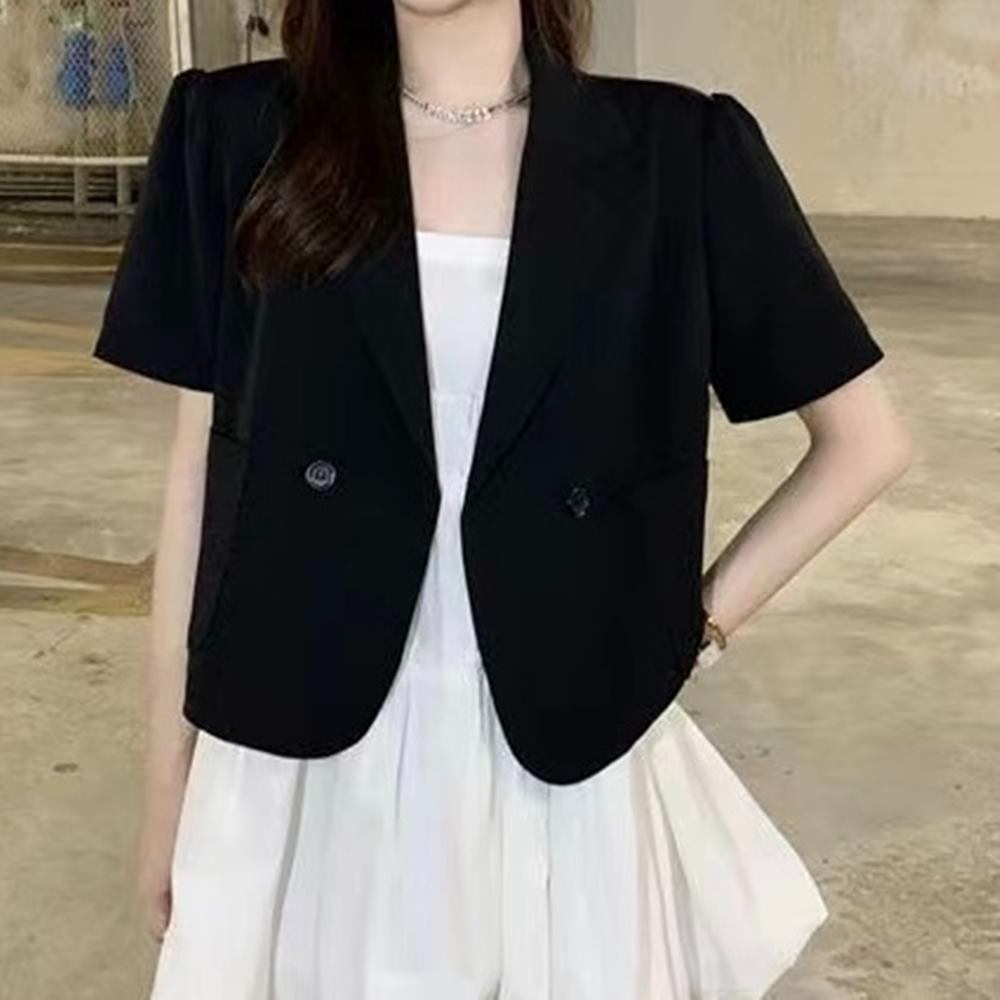 크롭 숏 자켓 기본 반팔 여름 카라 베이직 - 상세 이미지 2
