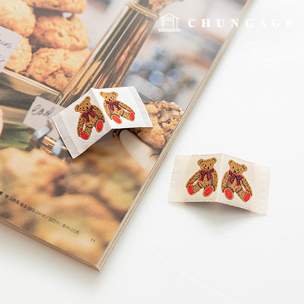 끼움라벨 끼워라벨 직조라벨 리본곰인형 곰돌이라벨 곰인형라벨 곰라벨 반접라벨