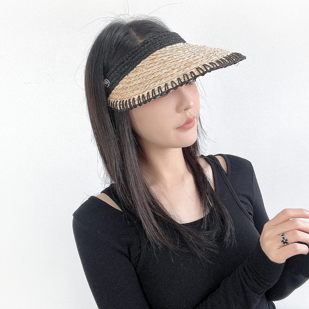 엠 스티치 천연소재 라피아 밀짚 자외선차단 여름 여성 썬캡 - 상세 이미지 2