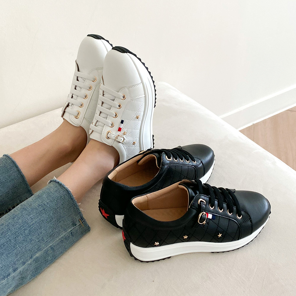 여성 통굽 키높이 소가죽 운동화 블링 스타 스니커즈