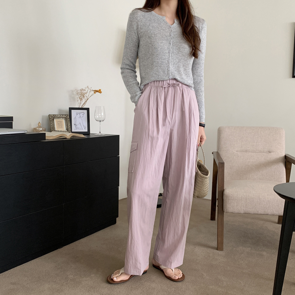 세미 핀턱 밴딩 와이드팬츠 여성 슬랙스 나일론 바스락팬츠 와이드 카고바지 여자 통바지 핑크 - 상세 이미지 2