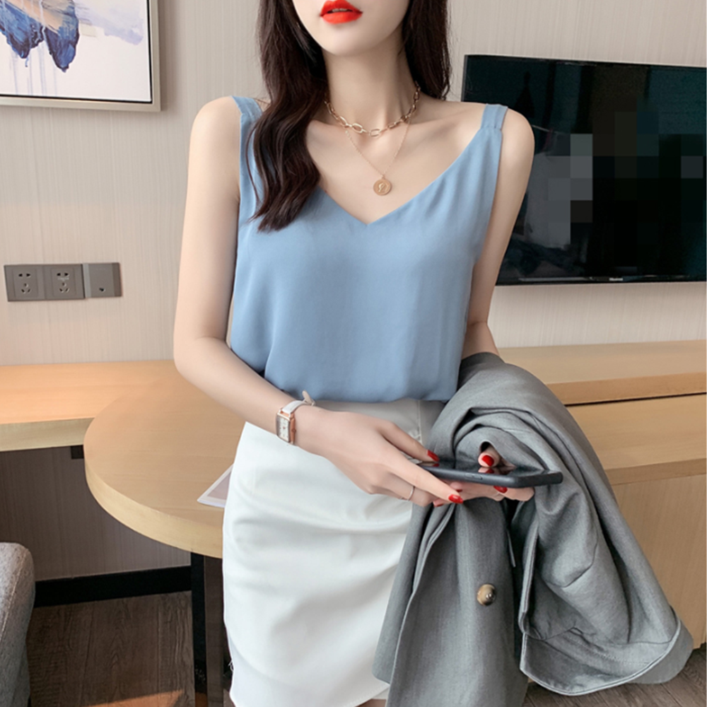 면접용블라우스 여름 민 소매 정장 이너 흰 나시 - 상세 이미지 5