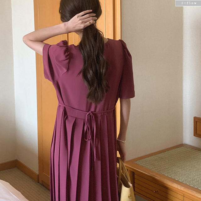 나또 브이넥 버튼 플리츠주름 실키 롱원피스 3col 여름 허리끈 퍼프 루즈핏 제이플로우 이미지 7
