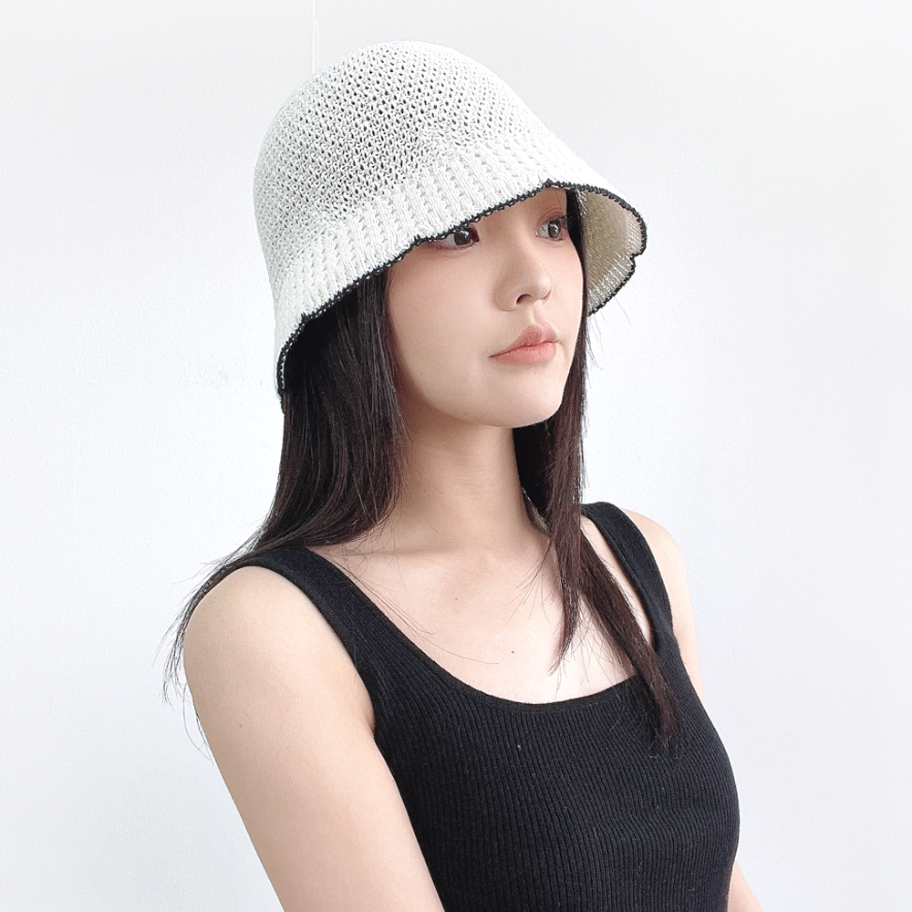 리비 스티치 여성 여름 밀짚 니트 벙거지모자 버킷햇