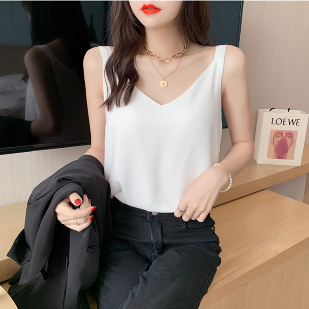 면접용블라우스 여름 민 소매 정장 이너 흰 나시 - 메인 이미지