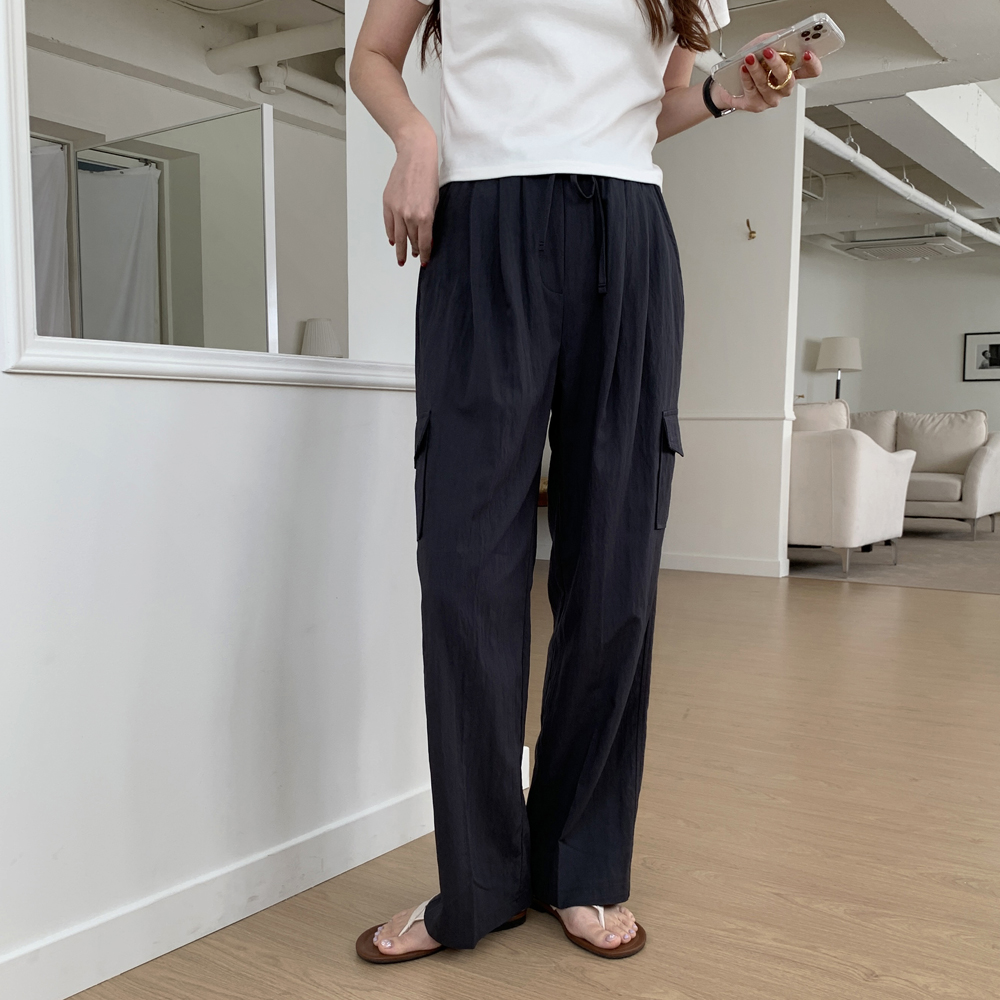 세미 핀턱 밴딩 와이드팬츠 여성 슬랙스 나일론 바스락팬츠 와이드 카고바지 여자 통바지 핑크 - 상세 이미지 5