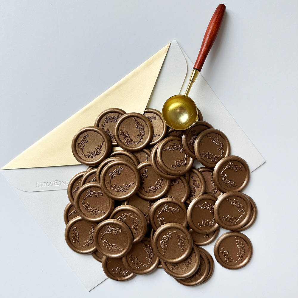 실링왁스 스티커 청첩장 봉투 입체 에폭시 웨딩 스티커 버건디 필기 W 이미지 3