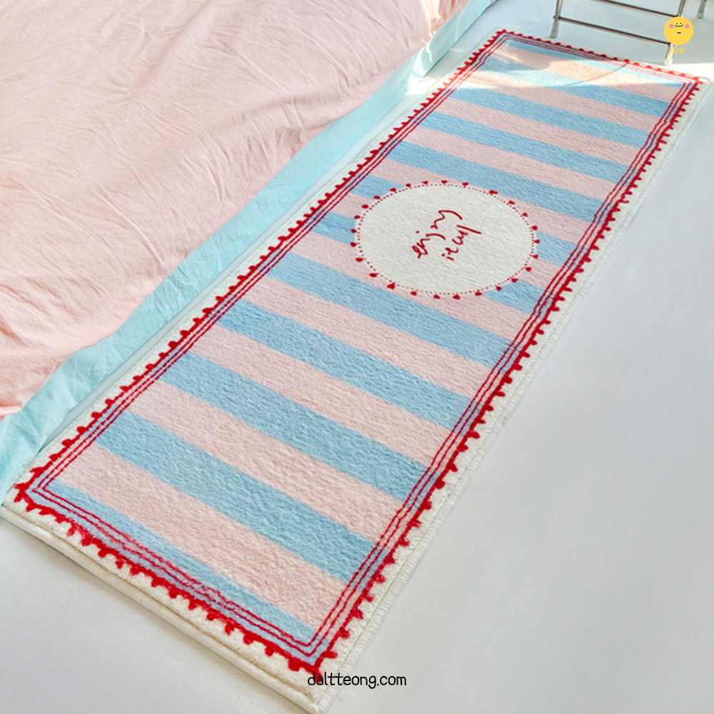 달떵 귀여운 핑크스트라이프 침실 침대 긴 러그 핑크, 160x80