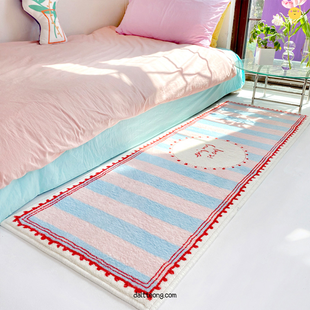 달떵 귀여운 핑크스트라이프 침실 침대 긴 러그 핑크, 120x40