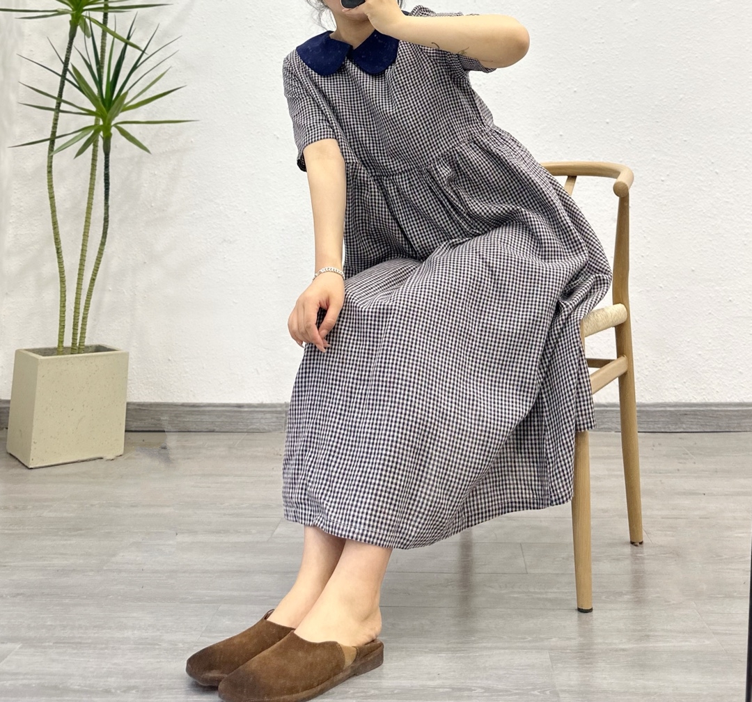 여름원피스 린넨체크원피스 66 77사이즈 미시옷 - 상세 이미지 2