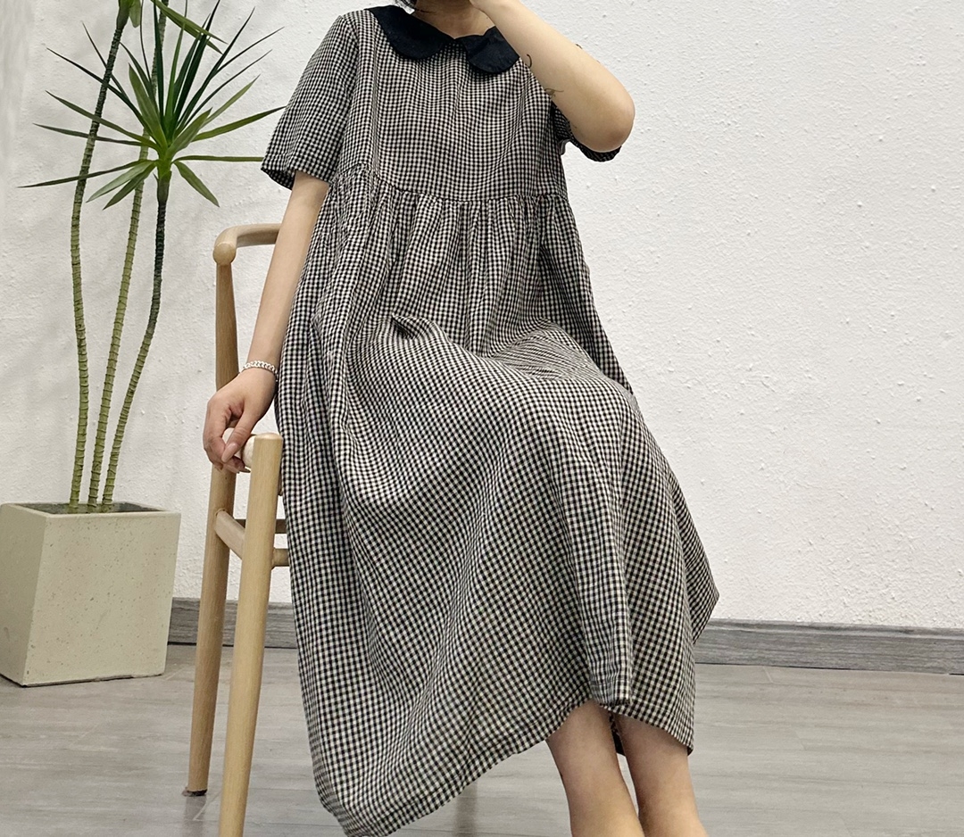 여름원피스 린넨체크원피스 66 77사이즈 미시옷