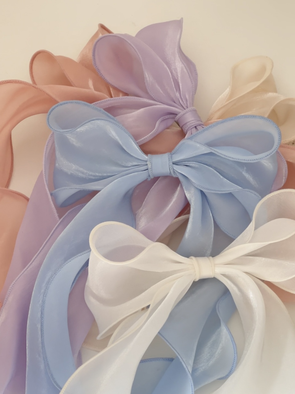 [러블리🎀] 롱 꼬리 샤이닝 왕리본 머리핀 오간자 골프리본핀 헤어끈 상세 이미지 3