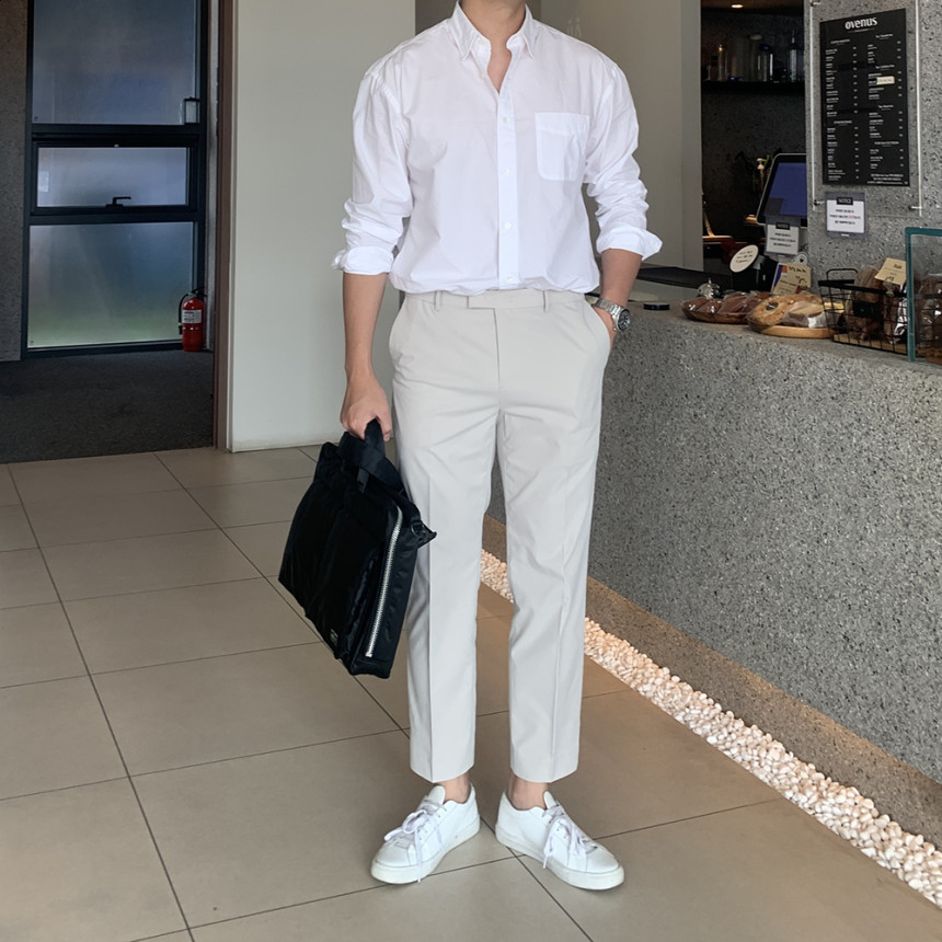 남자슬랙스 정장바지 세미와이드슬랙스 히든밴딩 LAINE 치노팬츠 사진 2