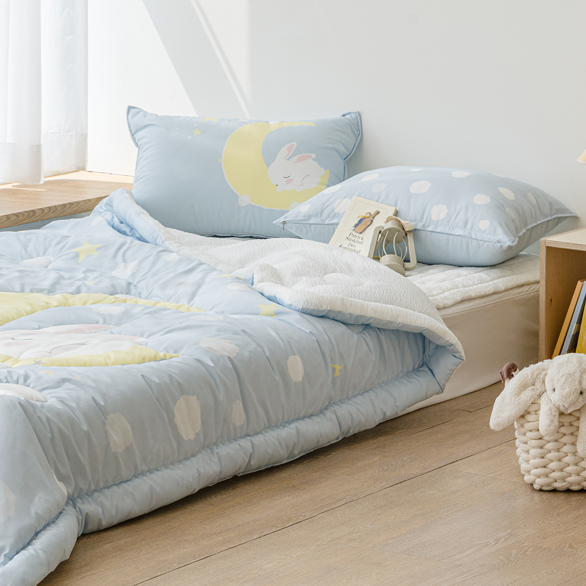 키즈 시어서커 쿨 냉감 에어컨 손자수 차렵 여름이불 베개세트 문라이트 (토끼), S.SS(싱글.슈퍼싱글겸용)