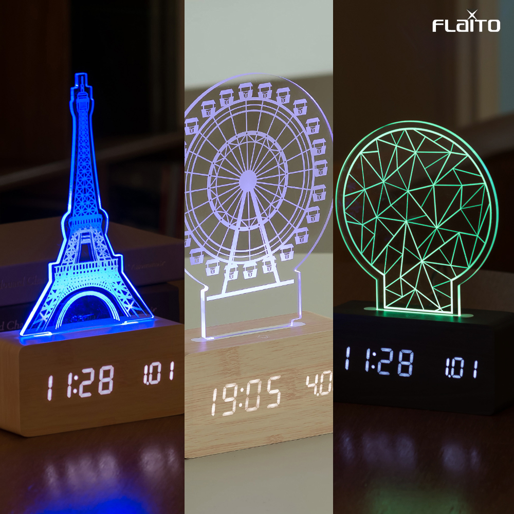 플라이토 우드 로맨틱 무드등 조명 디지털 LED 탁상 시계