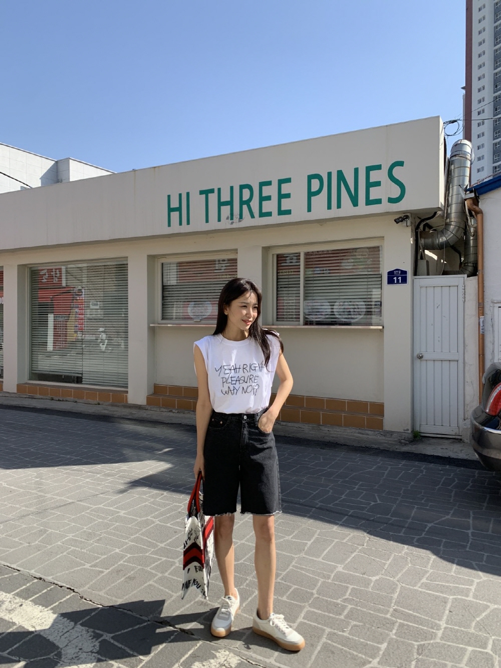 데님 청 뒷밴딩 5부 와이드 반바지 팬츠 - 상세 이미지 2