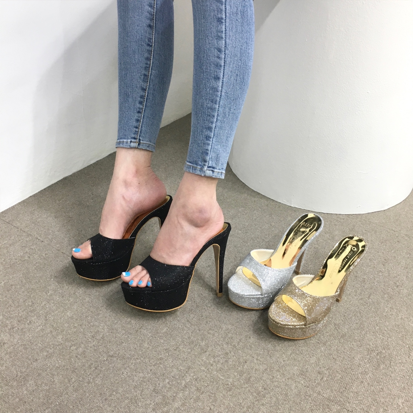 [당일배송/국산수제화] 샤이니 토오픈 가보시 뮬 슬리퍼 샌들힐 13cm 상세 이미지 7