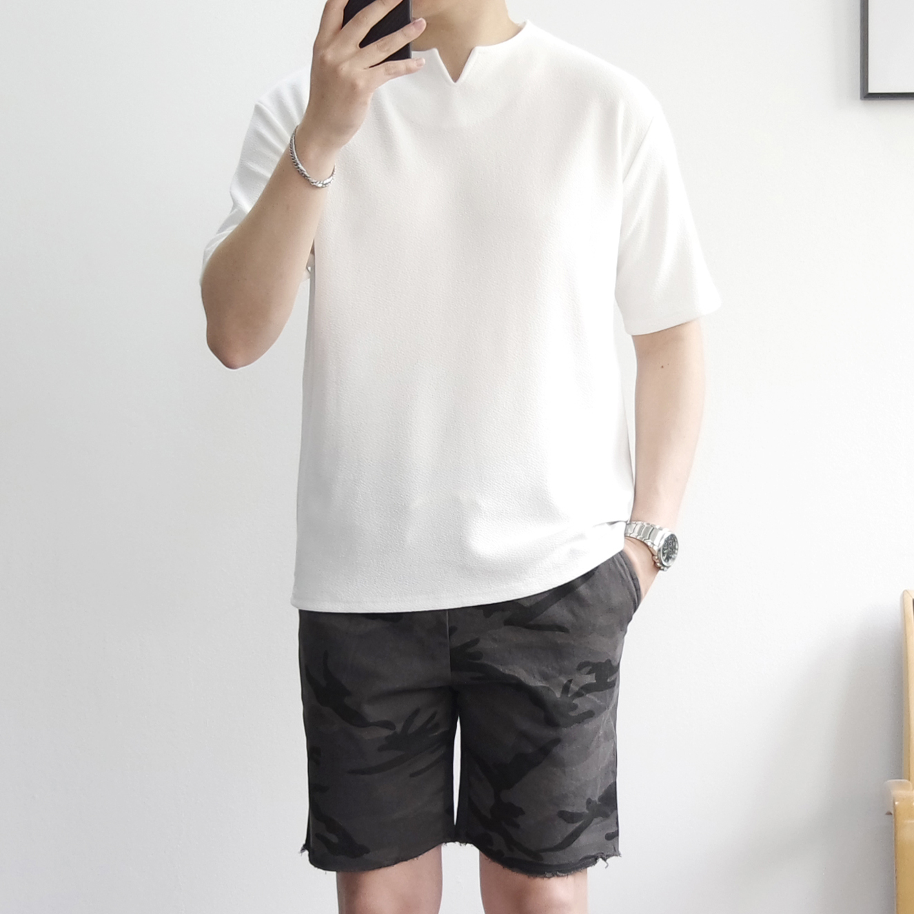가성비 남자 V트임 헨리넥 반팔티셔츠 빅사이즈 이미지 3