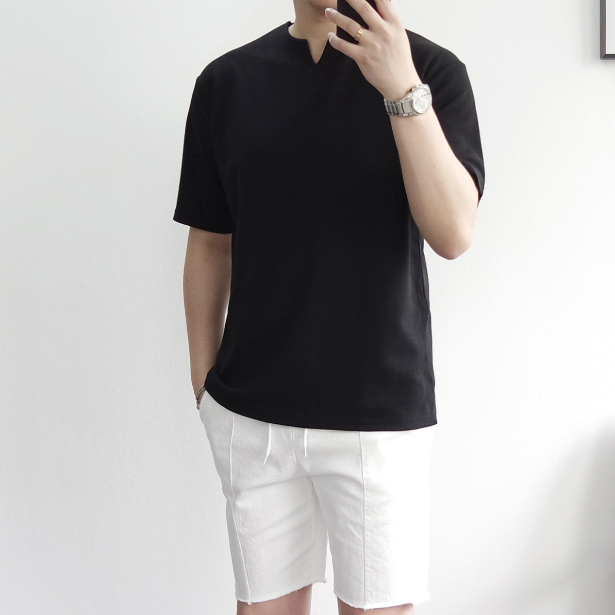 가성비 남자 V트임 헨리넥 반팔티셔츠 빅사이즈 이미지 4