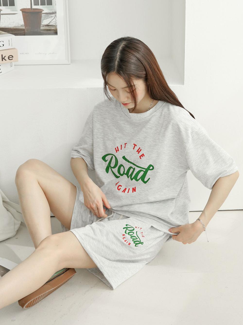 어게인 레터링 반팔티 반바지 팬츠 츄리닝 세트 - 상세 이미지 4