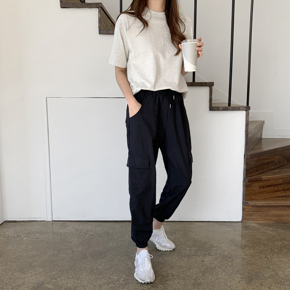 데일리 스트링 바스락 나일론팬츠 여성 카고바지 가을 여자조거팬츠 편한 고무줄 밴딩바지 - 상세 이미지 2