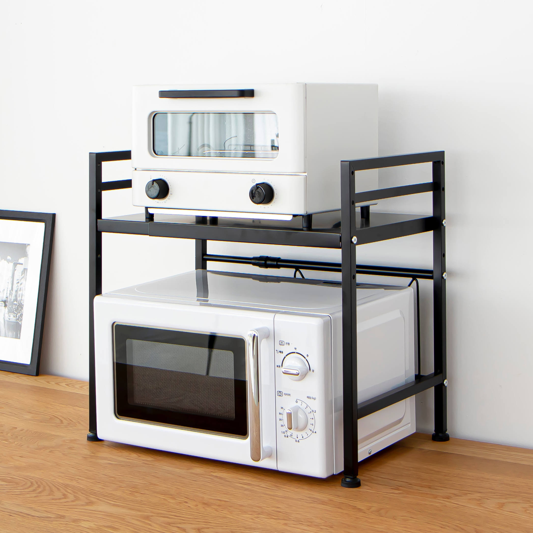 라라밤 너비높이조절 4단 전자레인지 선반 렌지대 수납장 에어프라이어 거치대