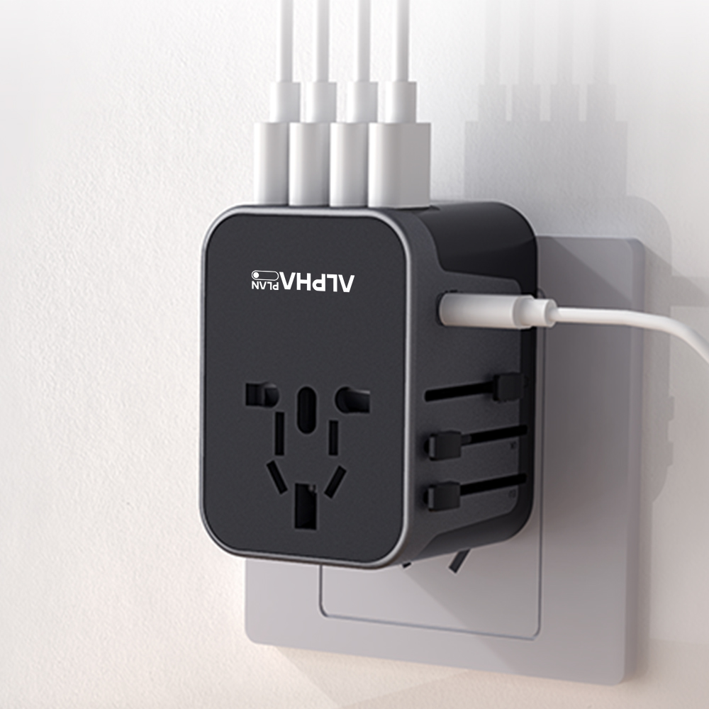 알파플랜 28W 초고속 해외 여행용 멀티어댑터 USB C타입 플러그 30cm, 블랙, 1개