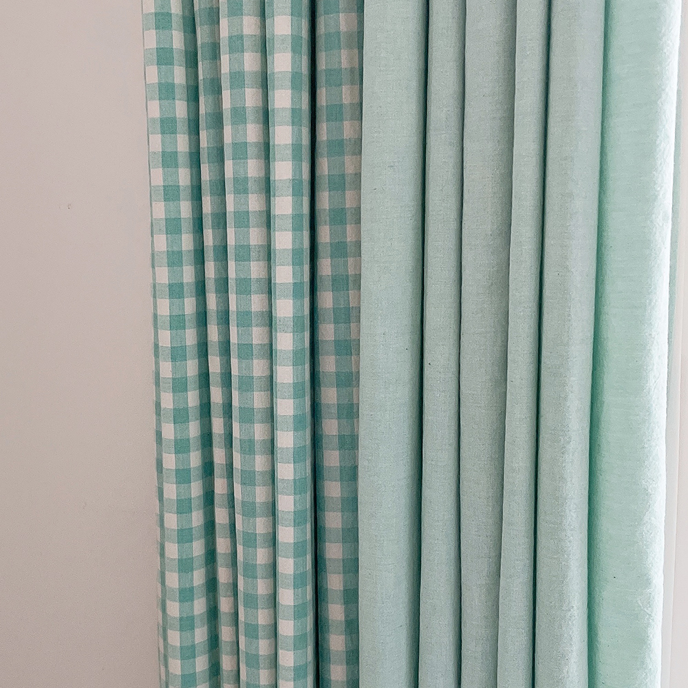 바이아미 멜란 체크 아이방 커튼-아쿠아민트 여아 남아 맞춤 제작 순면 빈티지 커텐