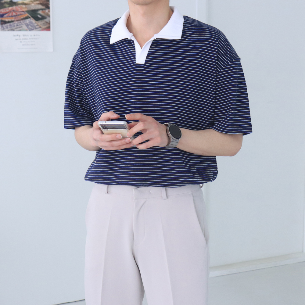 남자반팔티 단가라 스트라이프 카라 반팔티 - 상세 이미지 2