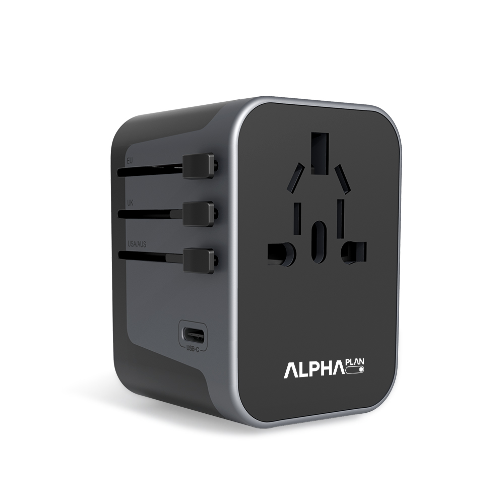 알파플랜 28W 초고속 해외 여행용 멀티어댑터 USB C타입 플러그 30cm, 블랙, 1개