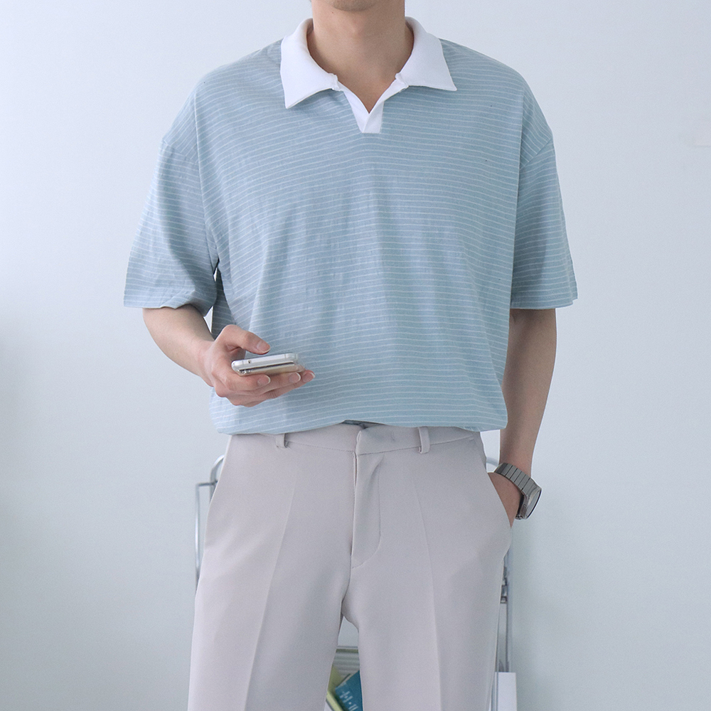 남자반팔티 단가라 스트라이프 카라 반팔티 - 상세 이미지 5